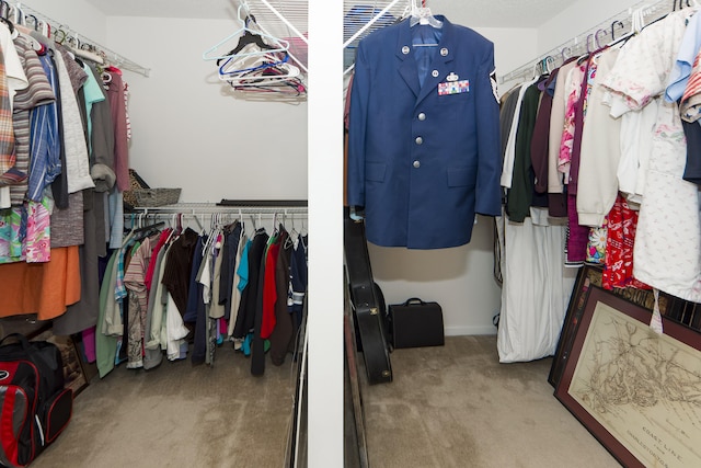 spacious closet featuring light carpet