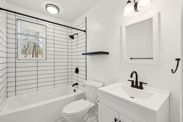 full bathroom featuring toilet, vanity, and shower / tub combination