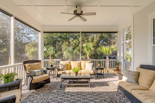 sunroom / solarium with ceiling fan