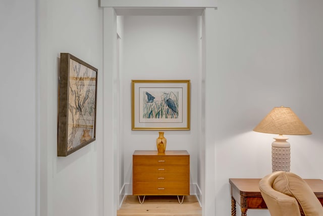 hallway with hardwood / wood-style flooring