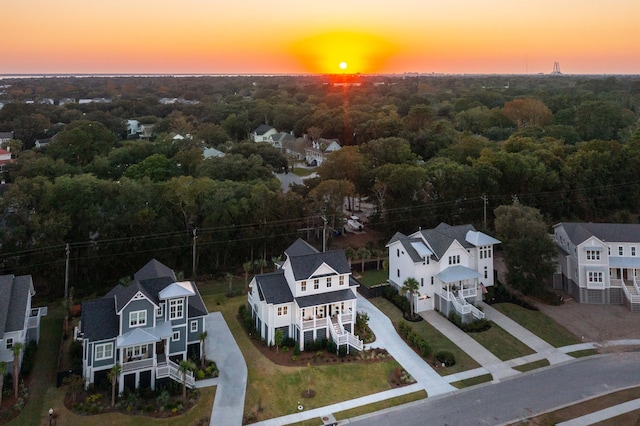 view of aerial view at dusk