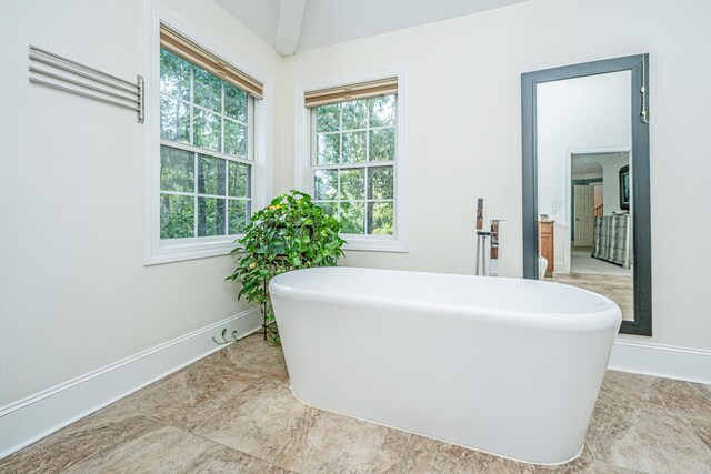 bathroom with baseboards and a soaking tub