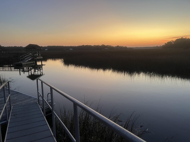 view of dock with a water view