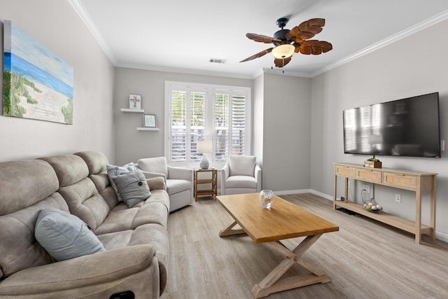 130 River Landing Dr Unit 9104, Charleston, SC 29492 - living room with light wood-style flooring, a ceiling fan, and crown molding