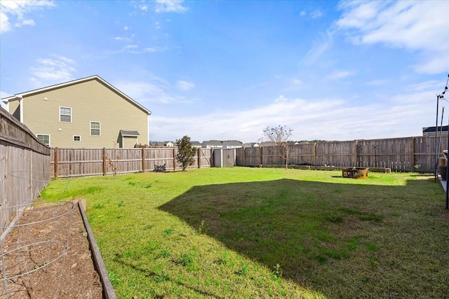 view of yard with a fenced backyard