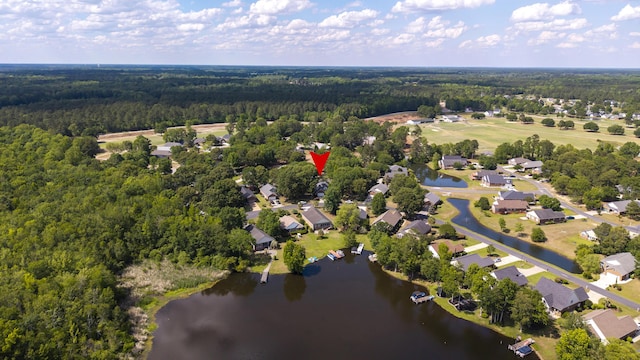 256 Ridge Lake Dr, Manning, SC 29102 - aerial overview of property's location with a heavily wooded area, a nearby body of water, and nearby suburban area