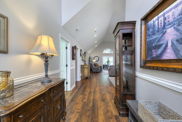 256 Ridge Lake Dr, Manning, SC 29102 - corridor with dark wood finished floors and high vaulted ceiling