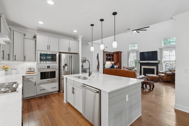 233 Camber Rd, Huger, SC 29450 - kitchen featuring stainless steel appliances, ceiling fan, hardwood / wood-style floors, light countertops, and recessed lighting
