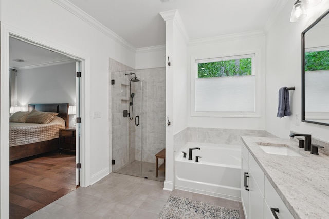 233 Camber Rd, Huger, SC 29450 - ensuite bathroom featuring a garden tub, vanity, a stall shower, and ornamental molding