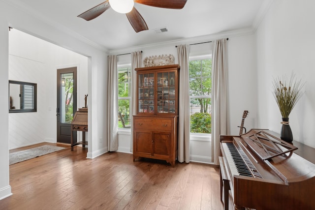 233 Camber Rd, Huger, SC 29450 - office area featuring hardwood / wood-style floors, ceiling fan, and crown molding