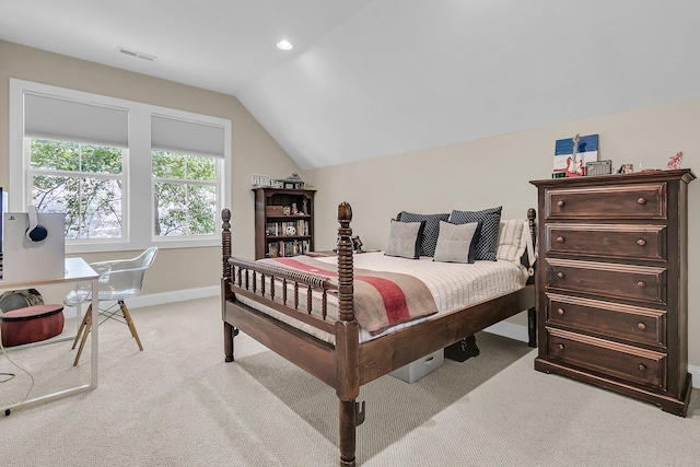 7021 Schooner St, Charleston, SC 29492 - bedroom featuring light colored carpet, vaulted ceiling, and recessed lighting