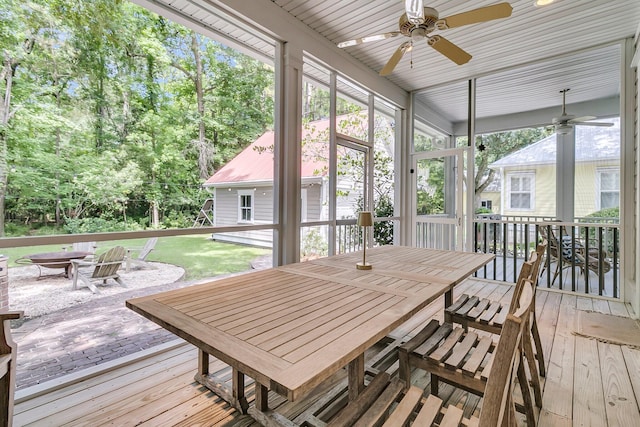 7021 Schooner St, Charleston, SC 29492 - sunroom / solarium with ceiling fan and an outdoor fire pit