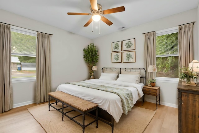 120 Lisa Dr, Summerville, SC 29485 - bedroom featuring ceiling fan, baseboards, light wood-style floors, and visible vents