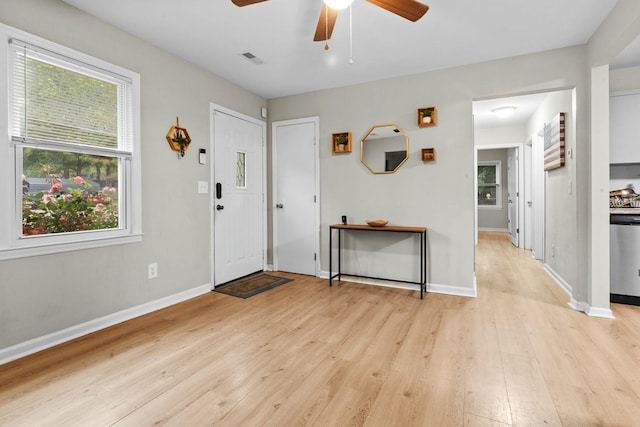 120 Lisa Dr, Summerville, SC 29485 - entryway with baseboards, a ceiling fan, light wood-style floors, and visible vents