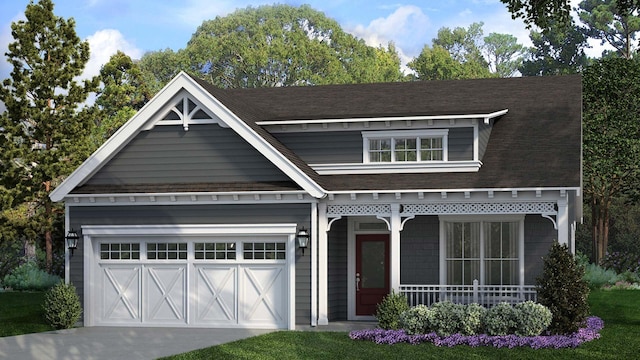 view of front of property featuring a garage and covered porch