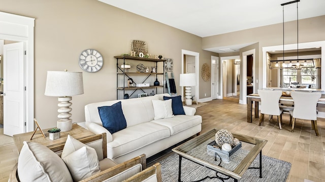 living room with light hardwood / wood-style floors