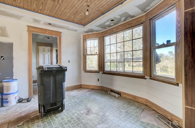 interior space with wooden ceiling