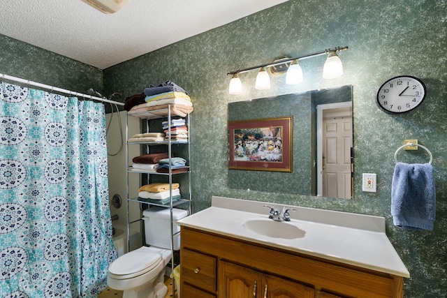 3347 Walter Dr, Johns Island, SC 29455 - bathroom featuring vanity, shower / bath combo, a textured ceiling, and wallpapered walls