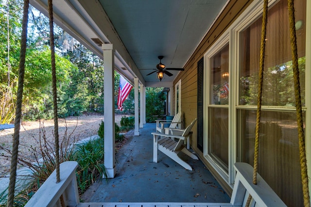 view of patio featuring a ceiling fan