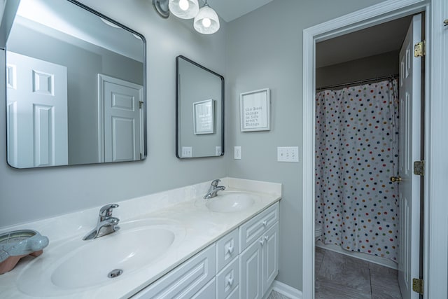 468 Maple Oak Ln, Charleston, SC 29414 - bathroom with double vanity and a shower with curtain