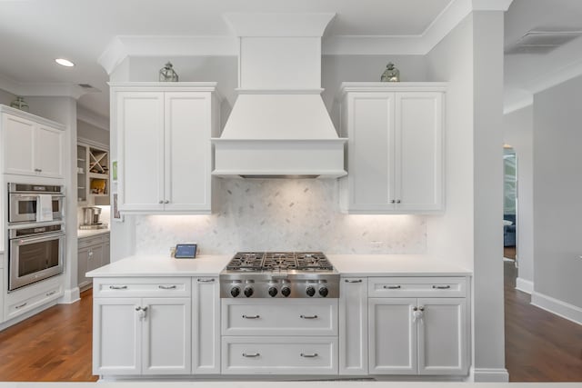 1722 Trewin Ct, Charleston, SC 29492 - kitchen featuring stainless steel appliances, crown molding, dark wood-style floors, white cabinets, and recessed lighting