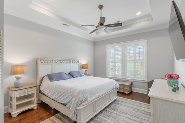 1722 Trewin Ct, Charleston, SC 29492 - bedroom with a tray ceiling, wood finished floors, crown molding, recessed lighting, and ceiling fan
