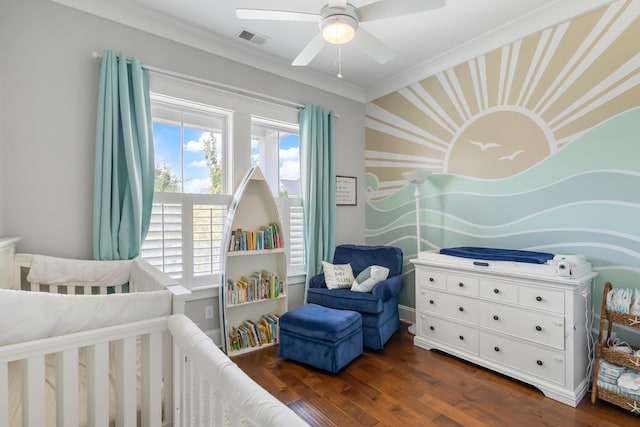 1722 Trewin Ct, Charleston, SC 29492 - bedroom with a nursery area, wood finished floors, ornamental molding, and ceiling fan