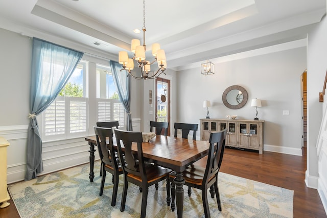 1722 Trewin Ct, Charleston, SC 29492 - dining area featuring a chandelier, a raised ceiling, healthy amount of natural light, and wood finished floors