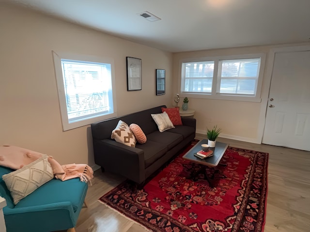 living room featuring light wood-type flooring