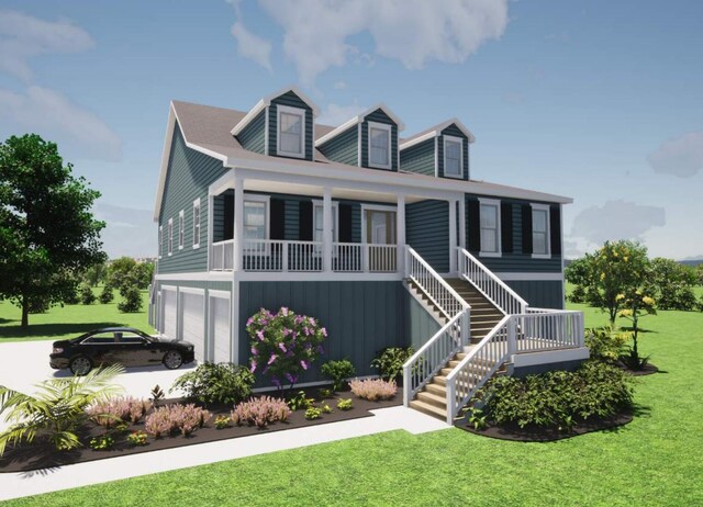 view of front of property featuring a front lawn and a garage