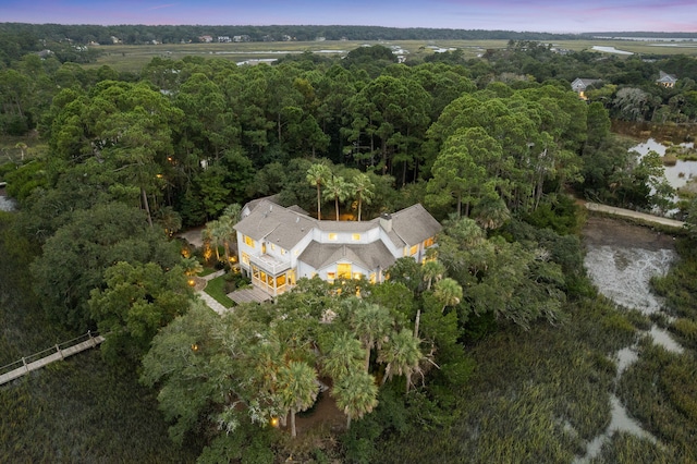 view of aerial view at dusk