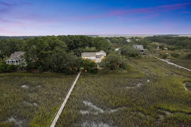 view of aerial view at dusk