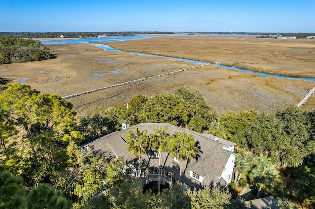 bird's eye view featuring a rural view and a water view