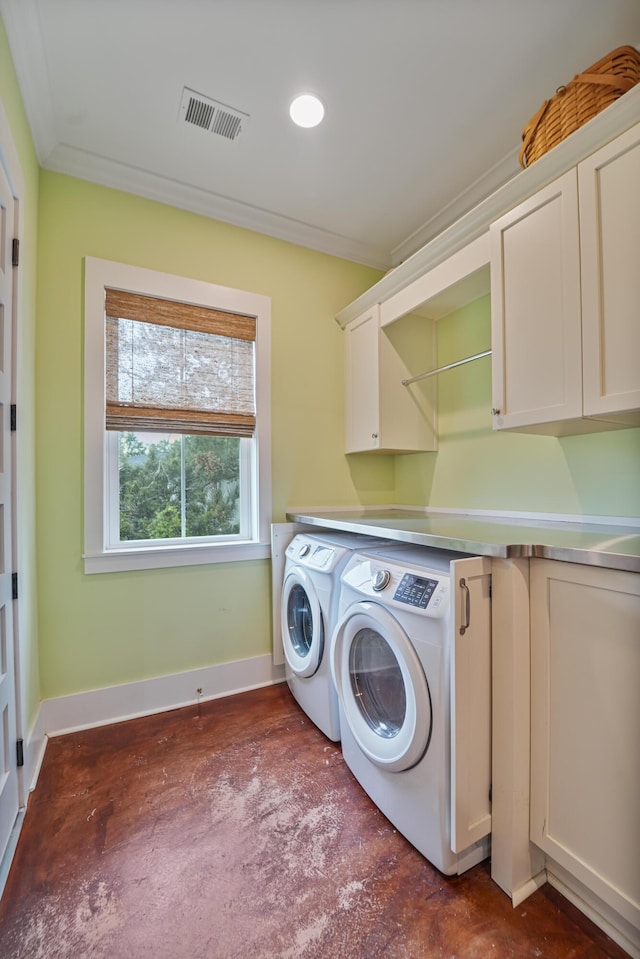 1193 River Rd, Johns Island, SC 29455 - laundry area with washing machine and clothes dryer, ornamental molding, cabinet space, baseboards, and recessed lighting