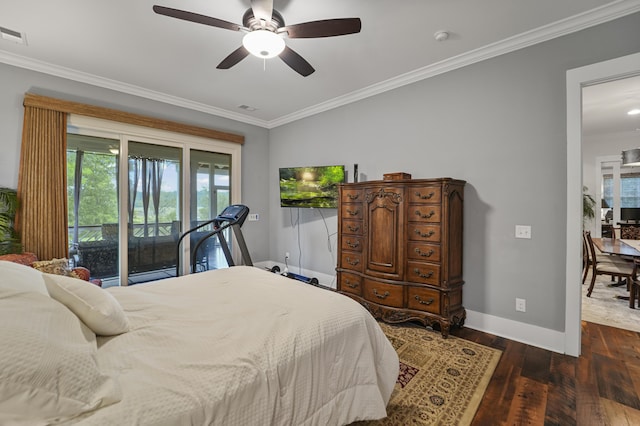 1193 River Rd, Johns Island, SC 29455 - bedroom with access to exterior, ornamental molding, dark wood finished floors, baseboards, and multiple windows