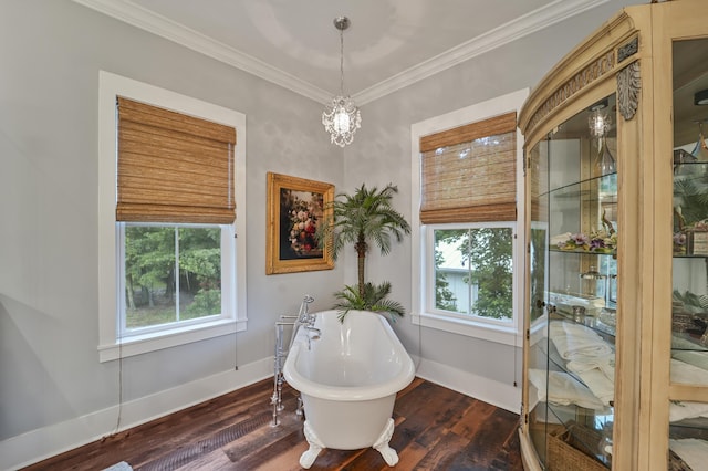 1193 River Rd, Johns Island, SC 29455 - full bath with a freestanding tub, healthy amount of natural light, baseboards, wood finished floors, and crown molding
