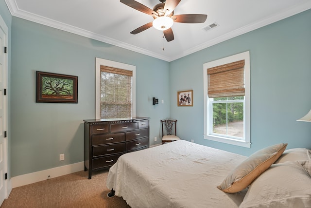 1193 River Rd, Johns Island, SC 29455 - bedroom featuring light colored carpet, crown molding, baseboards, and a ceiling fan