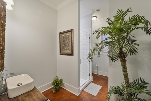 1193 River Rd, Johns Island, SC 29455 - full bath featuring ornamental molding, baseboards, and a shower stall