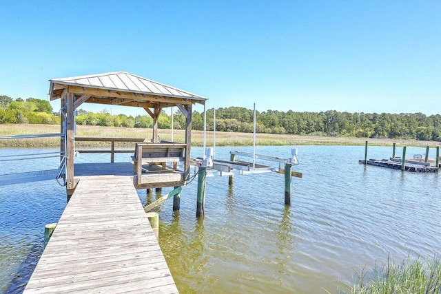 1193 River Rd, Johns Island, SC 29455 - dock with a water view, boat lift, and a view of trees