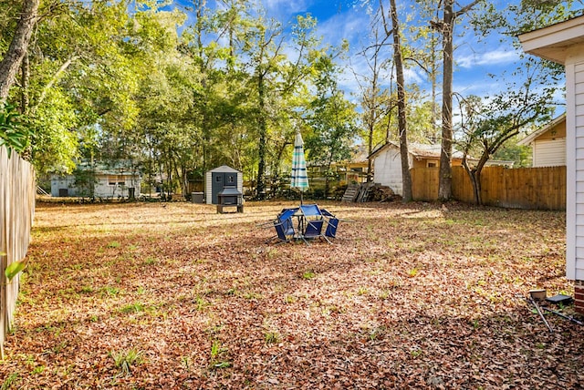 view of yard with a shed