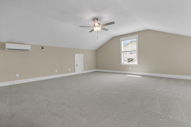 1304 Lieben Rd, Mount Pleasant, SC 29466 - bonus room featuring an AC wall unit, baseboards, ceiling fan, lofted ceiling, and carpet