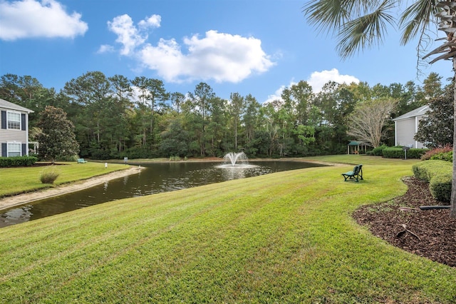 view of yard with a water view