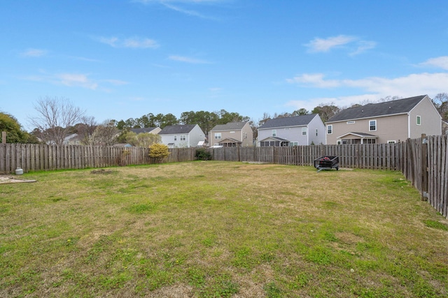 view of yard with a residential view and a fenced backyard