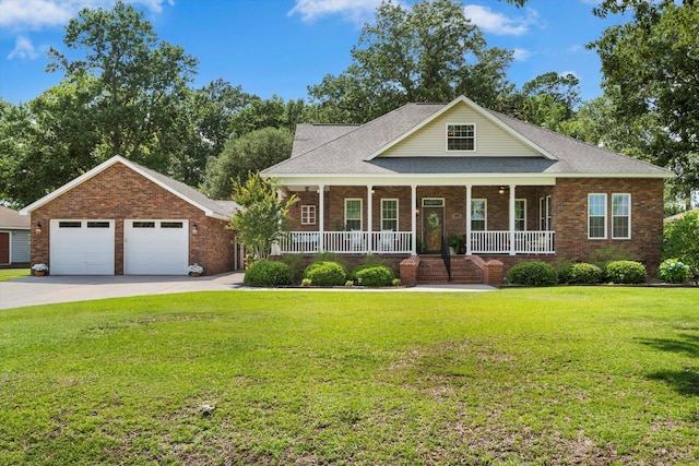 1119 Bruton Blvd, Moncks Corner, SC 29461 - view of front of house featuring a porch, brick siding, a front lawn, and a detached garage