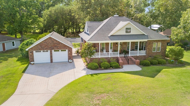 1119 Bruton Blvd, Moncks Corner, SC 29461 - view of front facade with brick siding, a porch, concrete driveway, a front yard, and roof with shingles