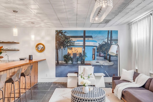 interior space featuring indoor wet bar