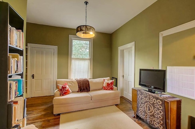 living room with dark wood finished floors