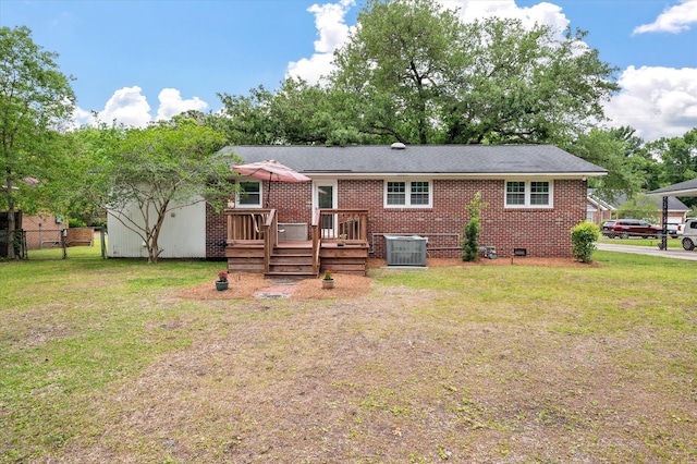 2220 Pinehurst Ave, Charleston, SC 29414 - back of house with a wooden deck, central AC unit, brick siding, and crawl space