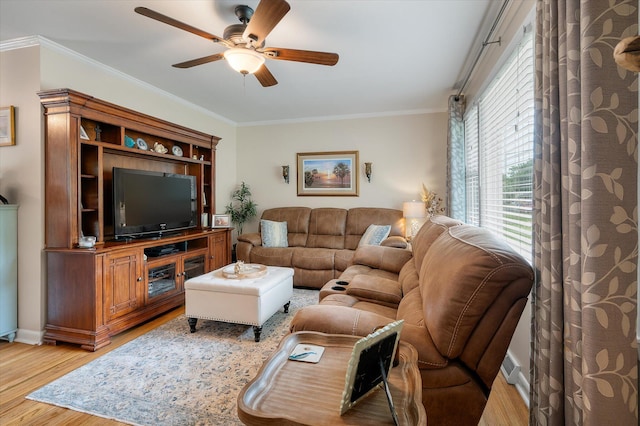 2220 Pinehurst Ave, Charleston, SC 29414 - living area with a ceiling fan, light wood finished floors, ornamental molding, and baseboards