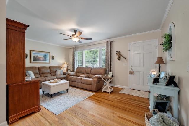 2220 Pinehurst Ave, Charleston, SC 29414 - living area with a ceiling fan, ornamental molding, light wood-style flooring, baseboards, and a fireplace